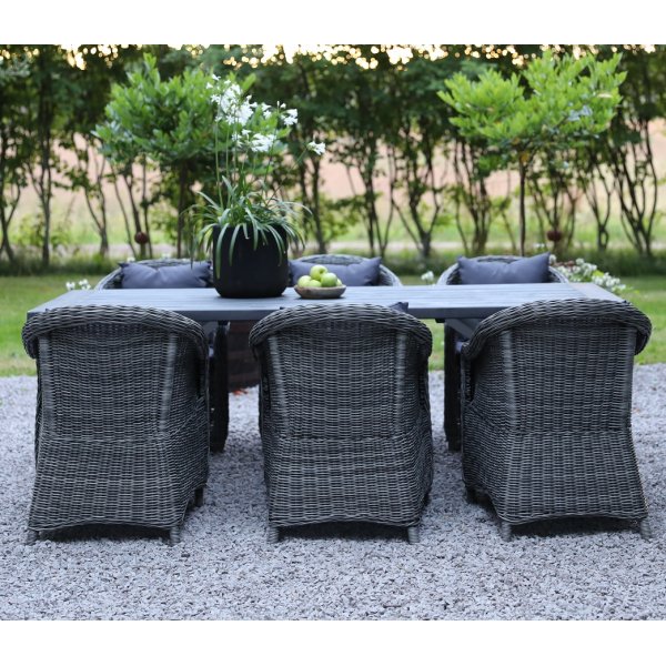 Oxford - Gartenmöbelgruppe 220 cm Grau/Weiß + Reinigungsspray für Gartenmöbel Oxford - Gartenmöbelgruppe 220 cm Grau/Weiß + Reinigungsspray für Gartenmöbel